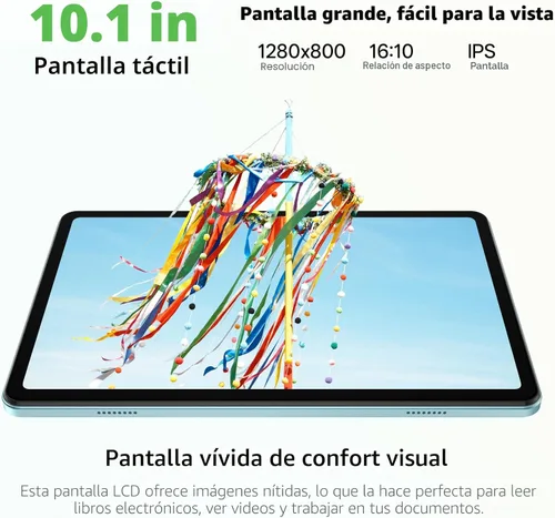Vista 3 de Tablet 10.1 pulgadas, tableta Android con funda, gris 24 GB RAM + 64 GB ROM 1 TB expandible, pantalla táctil IPS HD 1280 x 800, batería de 6600