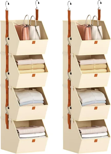 Vista 16 de Homsorout Organizador plegable para armario, sistema de almacenamiento de 3 niveles con ganchos, contenedores de almacenamiento colgantes de tela