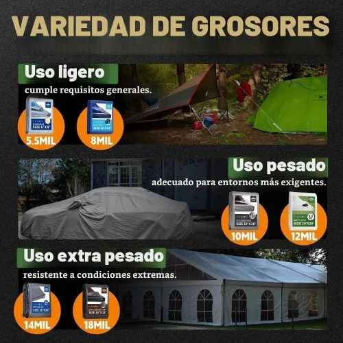 Vista 9 de RAINDEWAY Lona súper resistente de 3 x 3 pies (paquete de 3) de 18 mil, lonas pequeñas resistentes a los rayos UV, a la intemperie, multiusos Marrón
