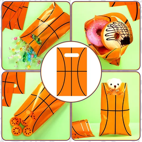 Vista 4 de Sinmoe 50 bolsas de regalo de baloncesto con asa, bolsas de plástico para regalos de fiesta de baloncesto, bolsa de dulces para niños y hombres