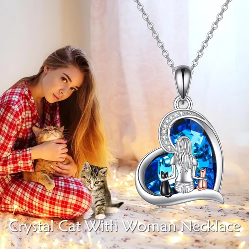 Vista 3 de YFN Collar de gato de plata de ley para mujer, regalo de joyería de gato