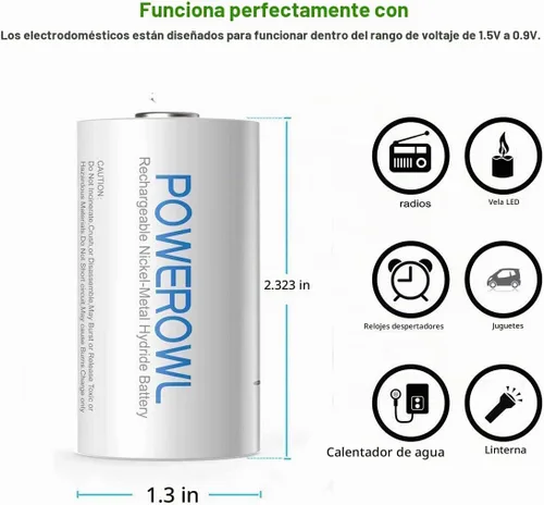 Vista 3 de POWEROWL Baterías recargables D de 10000 mAh de baja autodescarga, NiMH, precargadas, 4 unidades (Recharge Universal)