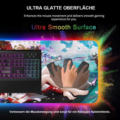 Vista 5 de Alfombrilla de mouse grande RGB para juegos con texto en inglés "Anime Girl", alfombrilla de mouse para videojuegos, teclado para jugadores, tapete