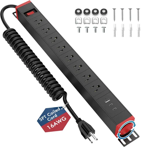 Vista 9 de Regleta de alimentación resistente de 8 salidas con USB PD de 20 W, protector de sobretensiones BTU de 6 pies de largo con USB A y USB C, tira