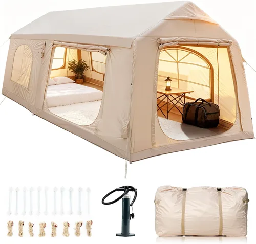 Vista 12 de Inflatable Tents for Camping, Blow Up Tent with Hand Pump, Easy Setup Inflatable Hot Tent with Stove Jack, Waterproof Oxford Air Glamping Tents for
