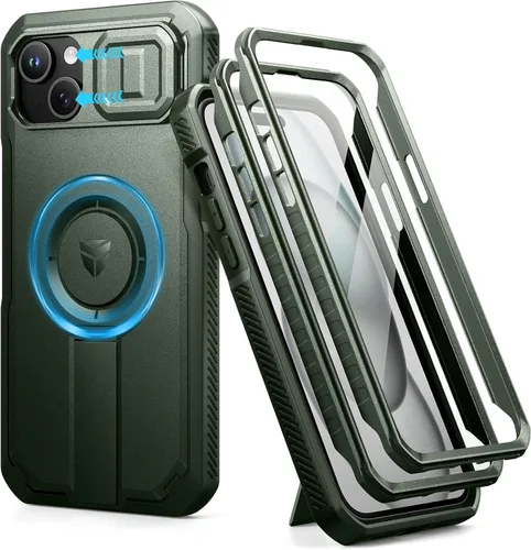 Vista 35 de Dexnor - Funda para iPhone 12 & iPhone 12 Pro con tapa deslizante para cámara, soporte ajustable y protector de pantalla integrado, carcasa