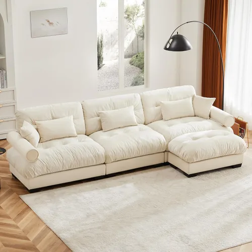 Vista 108 de Otomana beige para sofá modular modular, sofá individual, asiento otomano para sofá modular convertible, sofás de terciopelo para sala de estar