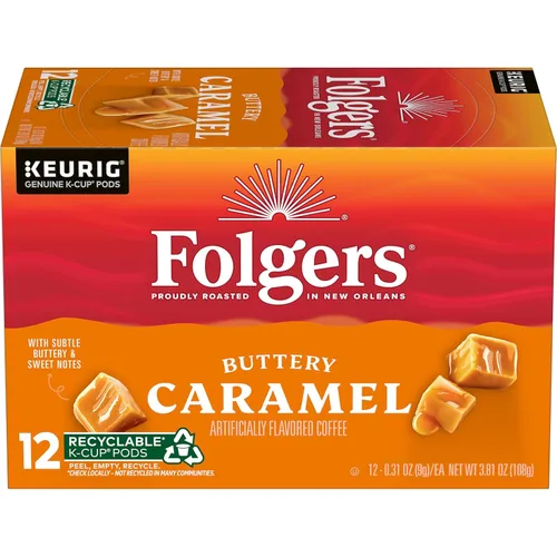 Vista 21 de Folgers Café con sabor artificial a caramelo mantecoso, cápsulas Keurig K-Cup, caja de 10