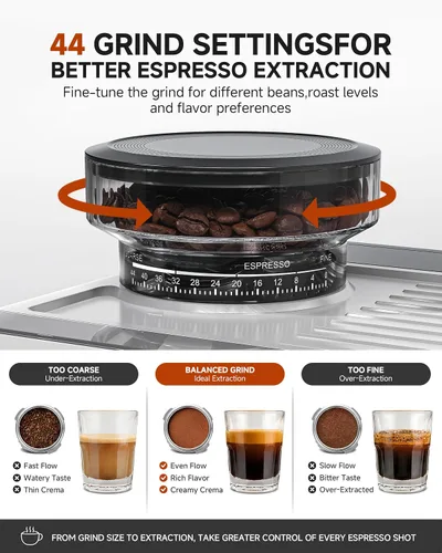 Vista 2 de AMZCHEF Máquina de café expreso con molinillo, control de temperatura, 44 2-Plateado