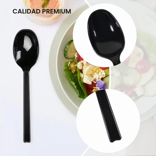 Vista 4 de Cucharas de plástico envueltas individualmente, 100 cucharas desechables resistentes a granel, ideales para fiestas, restaurantes, viajes y comida