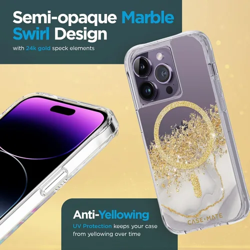 Vista 6 de Case-Mate Funda para iPhone 14 Pro – Karat Marble [protección contra caídas de 10 pies] [compatible con MagSafe] Funda magnética con bonito brillo