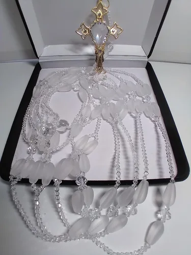 Vista 3 de Lazo de boda/Lazo de Matriminio/Lasso Para Boda/Lazo de cristal mate en forma de gota con cristal natural Lazo sin imagenes y cruz con cristal sin