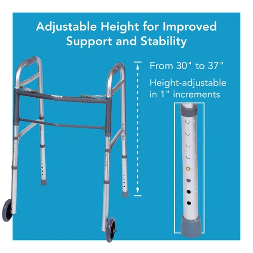 Vista 3 de Carex Andador plegable con ruedas para personas mayores, andador médico portátil con altura ajustable, 30-37 pulgadas, ayuda de movilidad