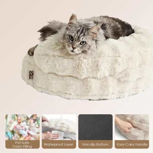 Vista 5 de EHEYCIGA Sofá cama suave para gatos de interior, cama extra pequeña esponjosa para perros con funda extraíble lavable, sofá para mascotas, Crema