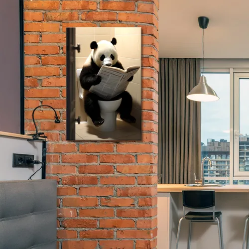 Vista 25 de GLOKAKA Lienzo decorativo para baño, diseño divertido de alpaca sentado en el inodoro, leyendo periódico, arte de pared, humor, granja, animal, arte