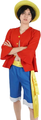 Vista 4 de Disfraz de cosplay de anime para mono D. Luffy después de 2 años de separación camisa y pantalones conjuntos para adultos verano S-XXL (M)