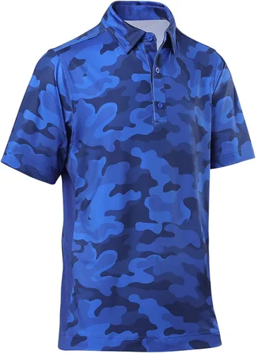 Vista 2 de DEOLAX Polo para hombre que absorbe la humedad, ajuste seco, camisa de golf para hombre, ajuste regular, estampado de moda, polo de manga corta