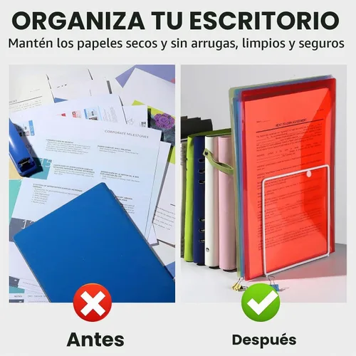 Vista 5 de LEOBRO Carpetas de archivos de plástico para documentos, 4 carpetas de archivos, sobres de plástico de tamaño A4 con cierre a presión, sobres