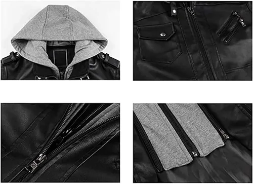 Vista 4 de Chaqueta de cuero para hombre, con capucha extraíble y diseño de paraguas, para cosplay
