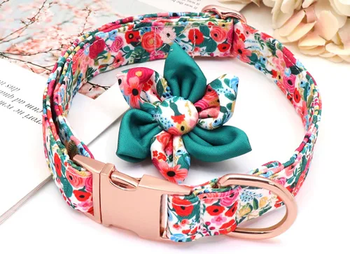 Vista 6 de Collar de perro lindo para cachorros, pequeños, medianos y grandes, collar de perro ajustable con hebilla de metal, flor desmontable, collar