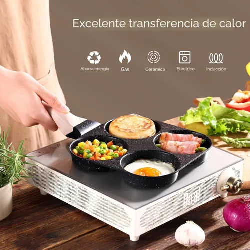 Vista 4 de CAROTE Sartén antiadherente de granito para huevos de 4 tazas, color negro