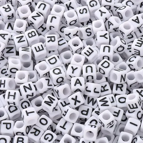Vista 10 de 1000 piezas de cuentas cuadradas luminosas con letras, cuentas de cubo que brillan en la oscuridad, cuentas de letras luminosas acrílicas, cuentas