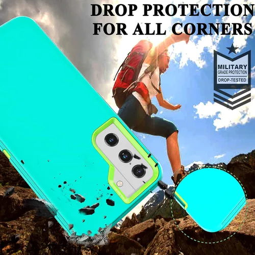 Vista 4 de Funda resistente 3 en 1 para Galaxy S21 (no para S21 Plus), con película de TPU flexible y película de lente de cámara, paquete de 2 fundas