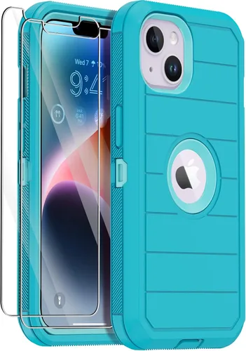 Vista 14 de Funda para iPhone 14 con 2 protectores de pantalla, resistente a los golpes, a prueba de caídas, a prueba de polvo, cuerpo completo, resistente