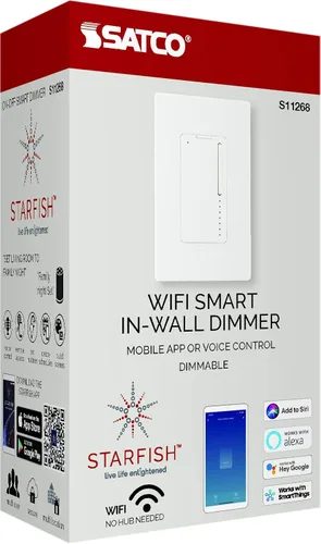 Vista 7 de Satco Starfish S11268 - Interruptor de luz inteligente WiFi de pared para LED e incandescente, funciona con Siri, Alexa, Google Assistant