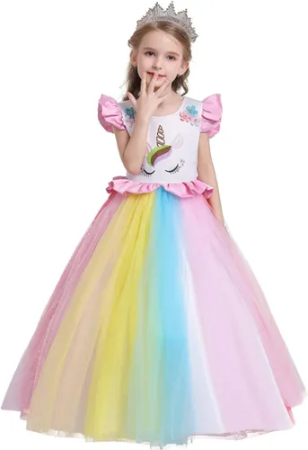Vista 35 de REXREII Vestido de tul sin mangas para fiesta de unicornio para niñas, disfraz de carnaval, princesa, cumpleaños, Navidad, vestido largo