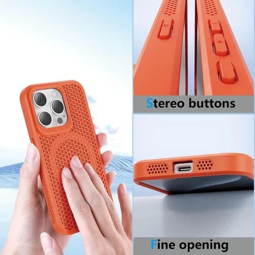 Vista 6 de Funda protectora para iPhone 13, compatible con MagSafe, doble capa de disipación de calor de panal de abeja, transpirable y a prueba de golpes