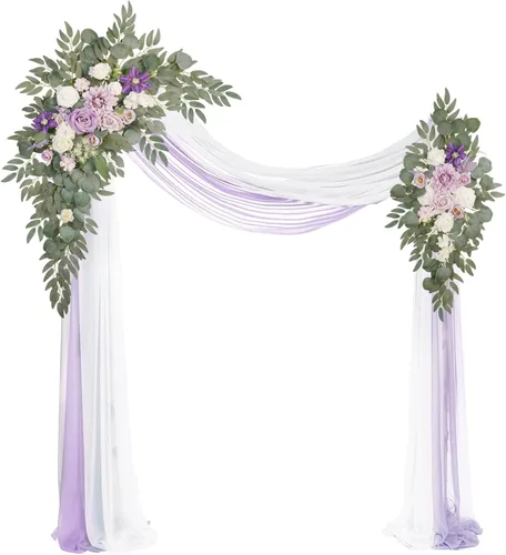 Vista 13 de Kit de flores artificiales de arco de boda Muhanjia (paquete de 4), 2 piezas de arco de flores artificiales, 2 piezas de cortinas de gasa