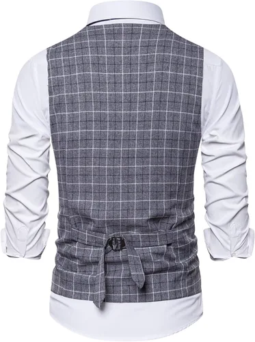 Vista 3 de DONGD Chaleco de traje formal para hombre, chaleco de vestir de negocios para traje o esmoquin Gris