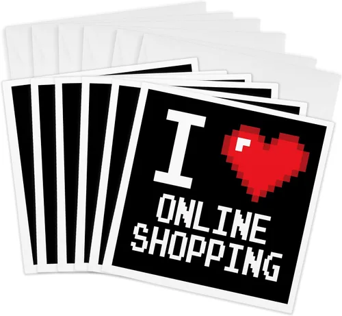 Vista 8 de 3dRose Geeky Old School Pixelated Pixels 8-Bit I Heart I Love Online Shopping 1 Greeting Card with envelope