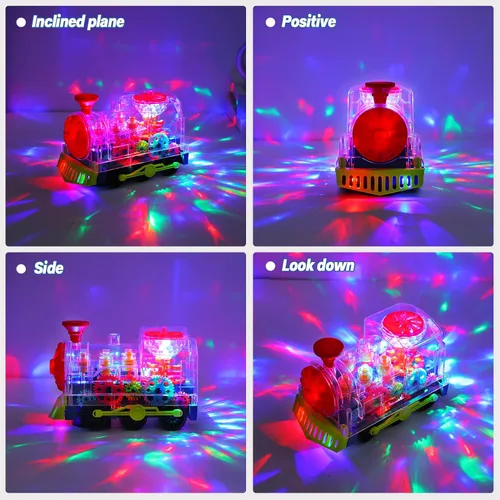 Vista 5 de Juguetes de tren iluminado para niños pequeños, juguetes sensoriales interactivos para autismo con engranajes móviles coloridos, música y luz LED