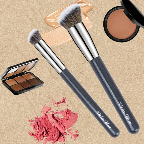 Vista 3 de Juego de 2 brochas de maquillaje para base, para difuminar, pulir, líquido, crema