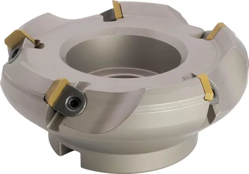 Vista 7 de Molino de cara indexable (carcasa) de 2" 45°, diámetro del orificio del eje de 3/4", 3 flautas, con 3 piezas de inserciones de carburo SEAN42