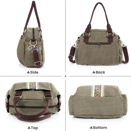 Vista 4 de Bolso de mano de lona para mujer, bolso cruzado vintage resistente