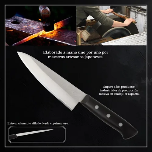 Vista 3 de Gyuto - Cuchillo de chef japonés de acero inoxidable con refuerzo, 7 pulgadas (7.087 in) apto para lavavajillas sin refuerzo
