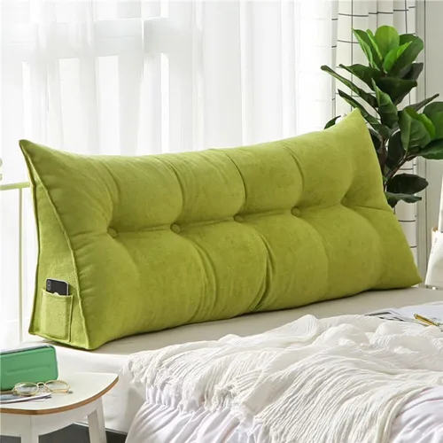 Vista 14 de Almohada triangular de lectura para reposo en cama, cojín grande para cabecero, respaldo largo, almohada de cuña con funda extraíble y dos bolsillos