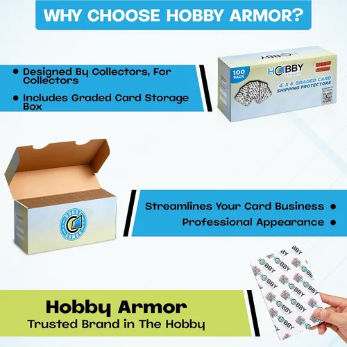 Vista 5 de Hobby Armor - Paquete de 100 protectores de envío de tarjetas coleccionables graduadas, 4 x 6 pulgadas con esquinas redondeadas, protector