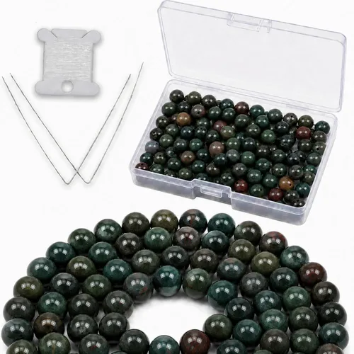 Vista 38 de Cherry Tree Collection 100 cuentas redondas de 6 mm de turquesa africana para hacer joyas Incluye caja de almacenamiento, cordón elástico