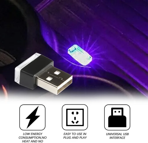 Vista 4 de 4 lámparas LED USB para el interior del automóvil, luces LED para automóvil, interfaz USB A enchufable, iluminación ambiental para cajuela