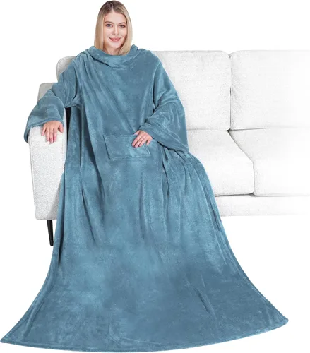 Vista 11 de PAVILIA Wearable Blanket with Sleeves for Adult Women Men, Cozy Fleece Warm Wrap Throw with Arms, Gifts for Christmas, Wife