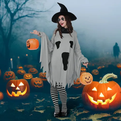 Vista 4 de Eurzom Disfraz de fantasma de Halloween para mujer, kit de accesorios de disfraz de fantasma para adultos, ala de manga larga para fiesta de cosplay