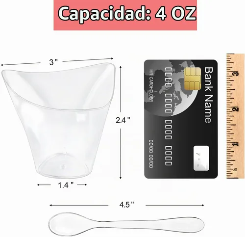 Vista 2 de Mini tazas triangulares de postre con cucharas, 4 onzas, paquete de 50