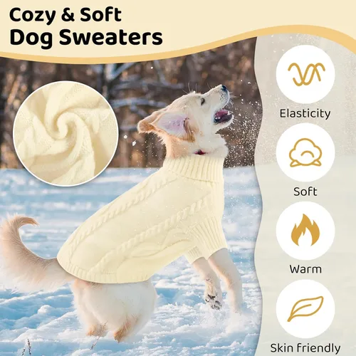 Vista 34 de Queenmore - Suéter de punto trenzado con cuello alto para perros pequeños, para climas fríos, para chihuahua, bulldog, teckel, carlino y yorkie, XS