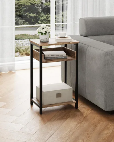 Vista 2 de KJGKK Mesa auxiliar, mesa de gama alta de 25 pulgadas, mesita de noche pequeña para sala de estar, dormitorio y oficina, color gris y negro