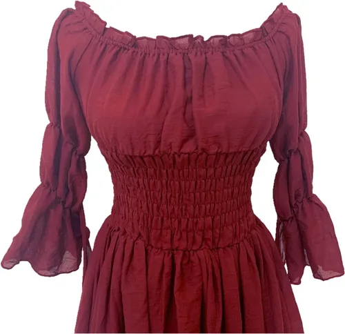Vista 2 de Disfraz de feria renacentista para mujer, vestido medieval con hombros descubiertos, talla grande, vestido bohemio de doncella campesina