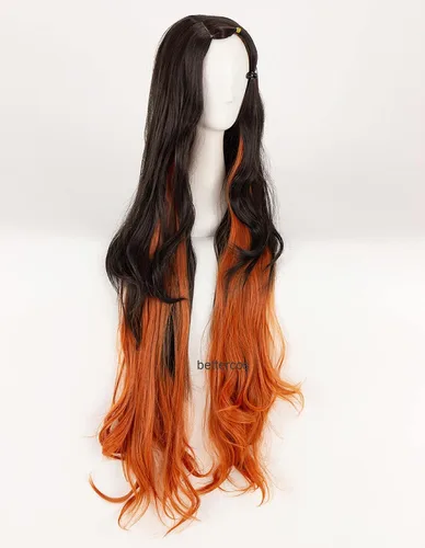 Vista 3 de Kimetsu no Yaiba Nezuko Kamado - Peluca larga de pelo sintético resistente al calor + gorra de peluca